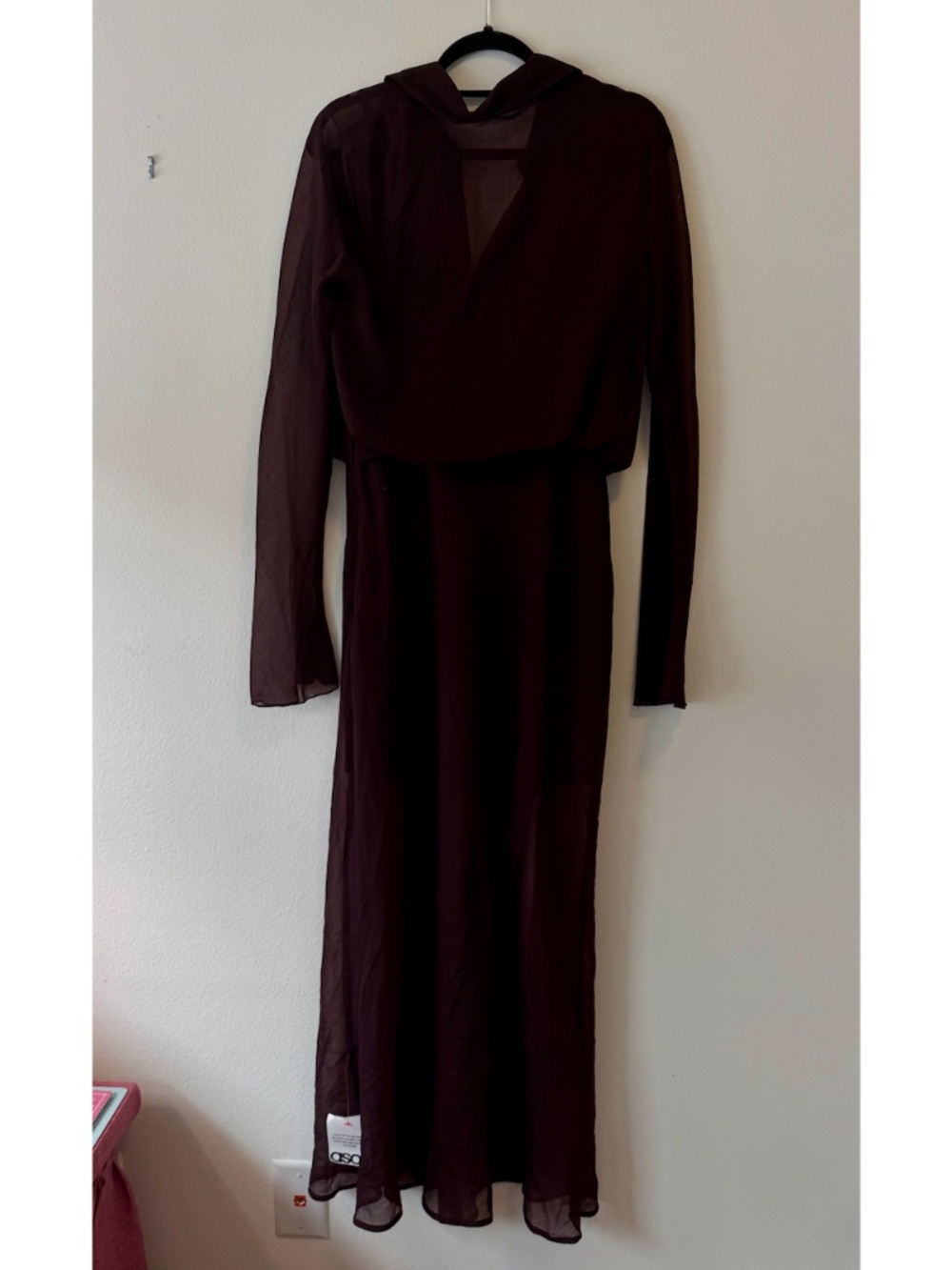 NWT ASOS DESIGN Sheer Chocolate Brown Midi Shirt Dress | Long Sleeve - Picture 8 of 10